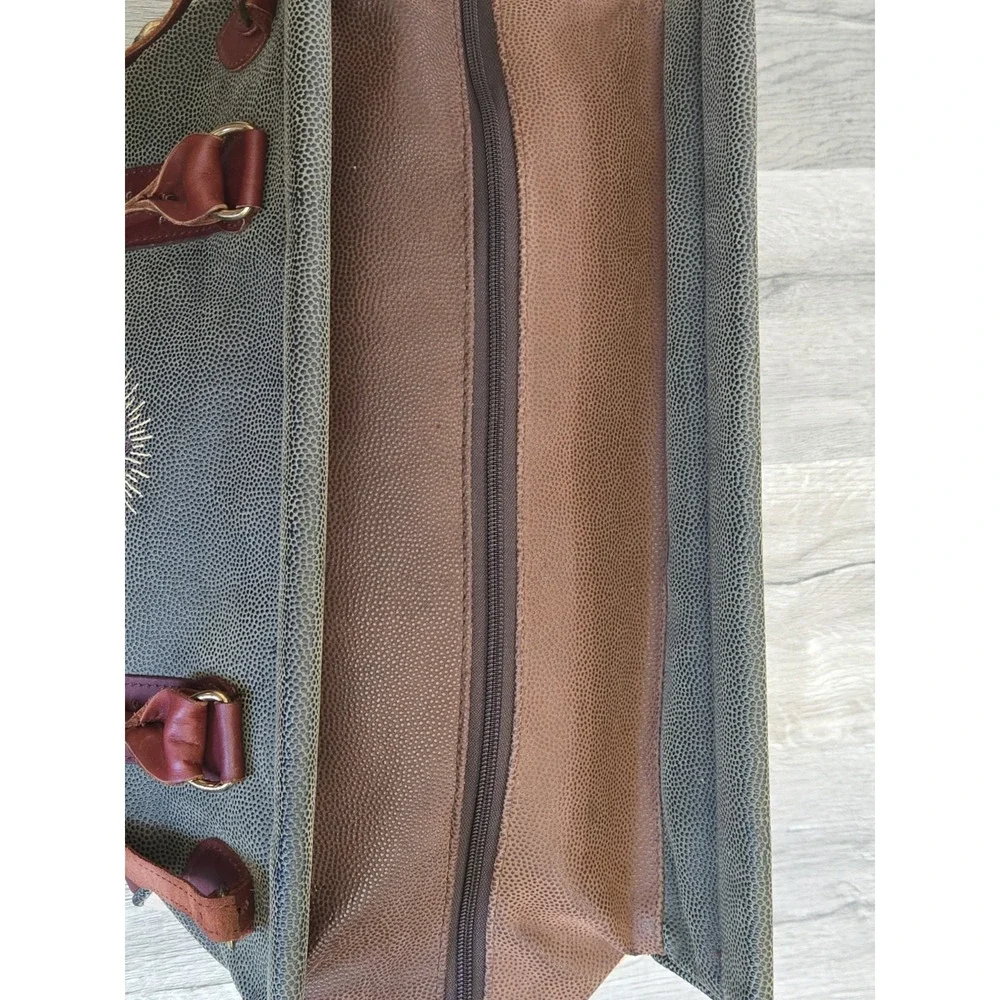 Vintage Tommy Bahama Mens Travel Duffel Bag Leather Green Beige Luggage Straps